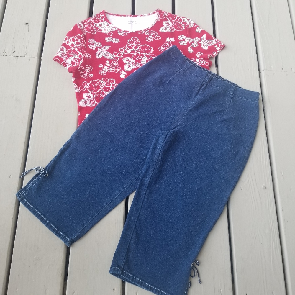 10p naughtical denim skimmer with ties& elastic waist